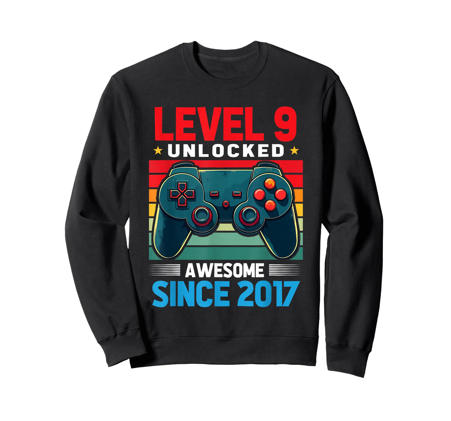 Level 9 Unlocked Awesome Since 2017 9th Birthday Gaming T-Shirt