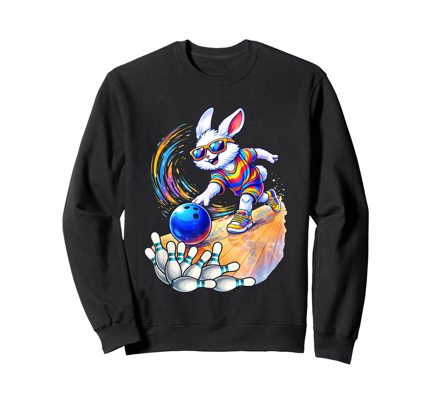 Bunny Playing Bowling Ball & Pins Egg Hunting Easter Holiday T-Shirt