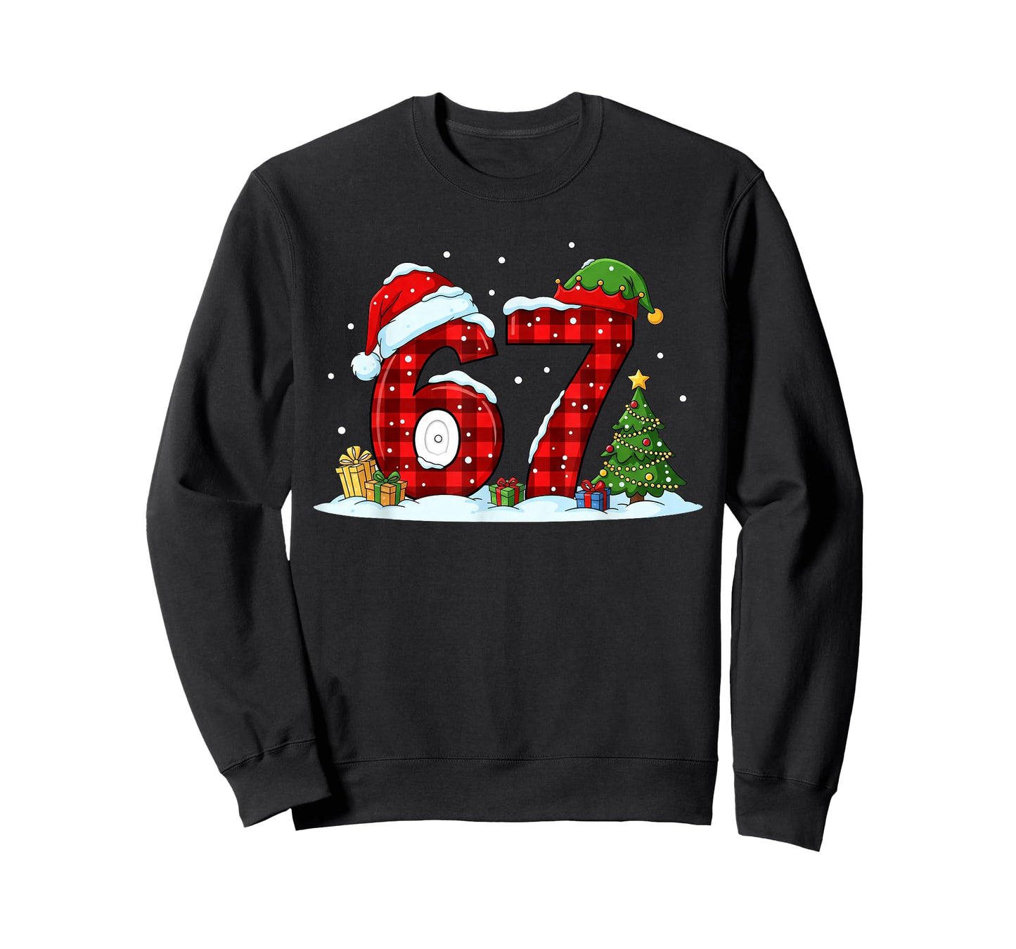Funny 67 Meme Six Seven Christmas Buffalo Red Plaid Pajama T-Shirt