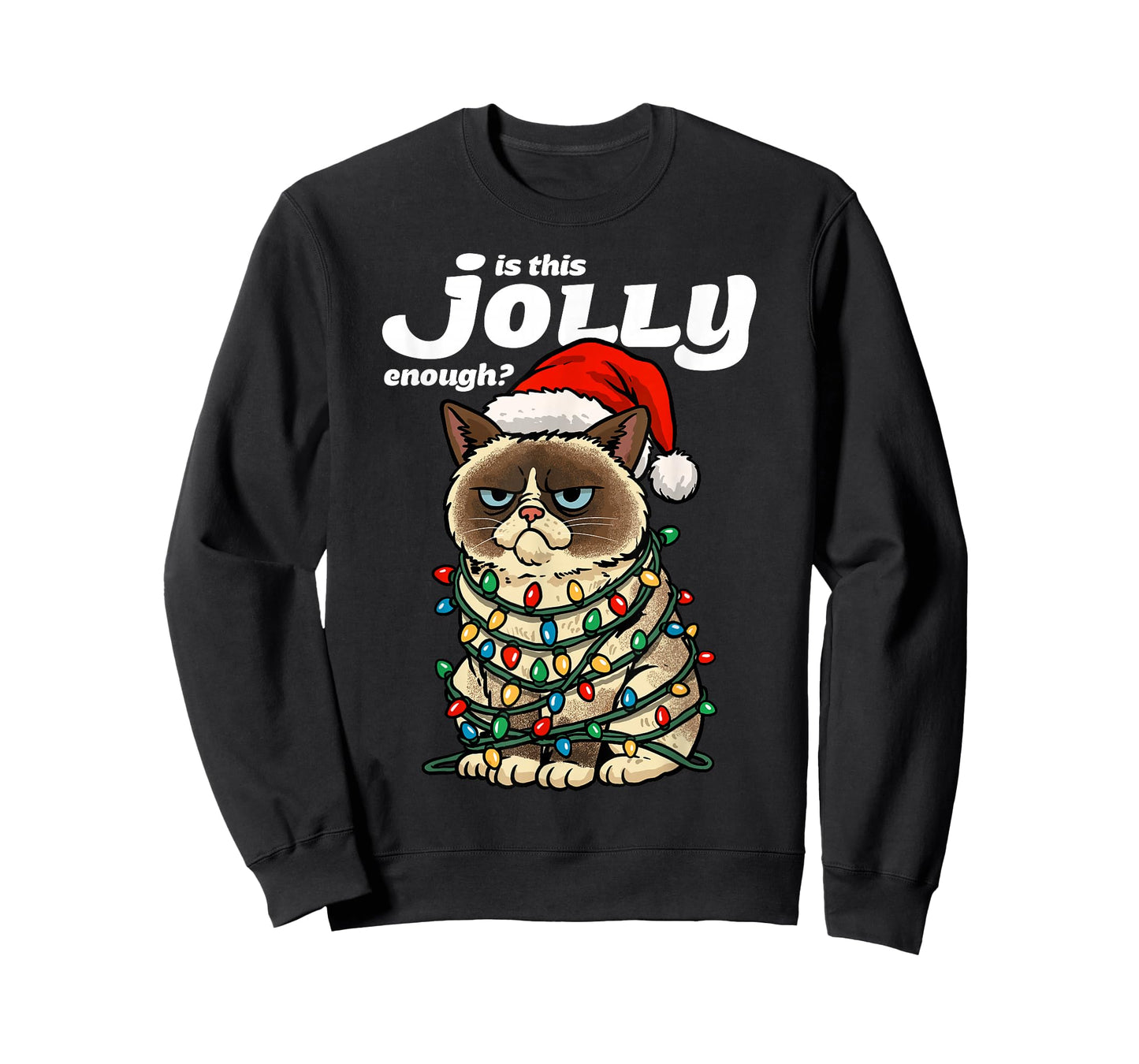 is This Jolly Enough Grumpy Christmas Cat Funny Xmas Lights T-Shirt