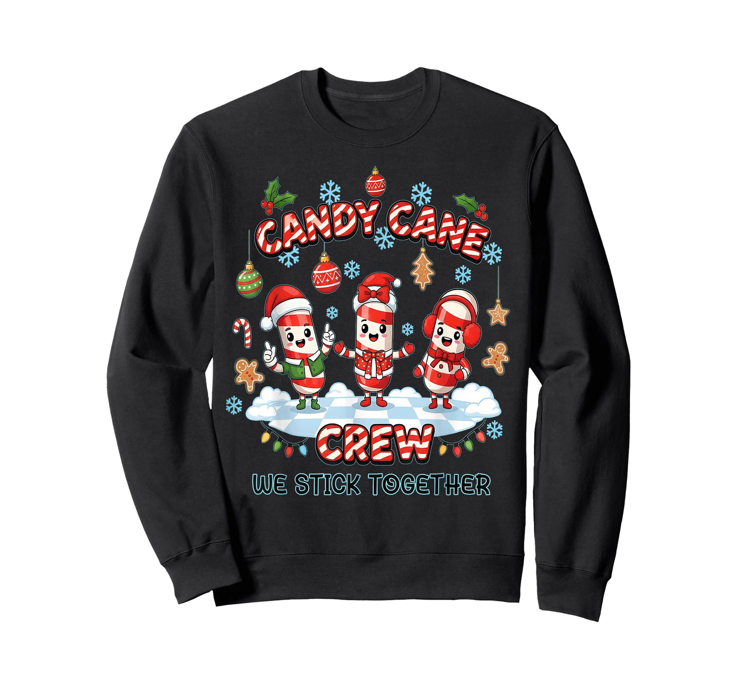 Christmas Candy Cane Crew Stick Together Xmas Women Men Kids T-Shirt
