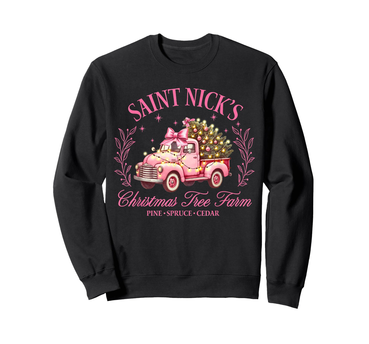Saint Nicks Christmas Tree Farm Holiday Season Pink Truck T-Shirt