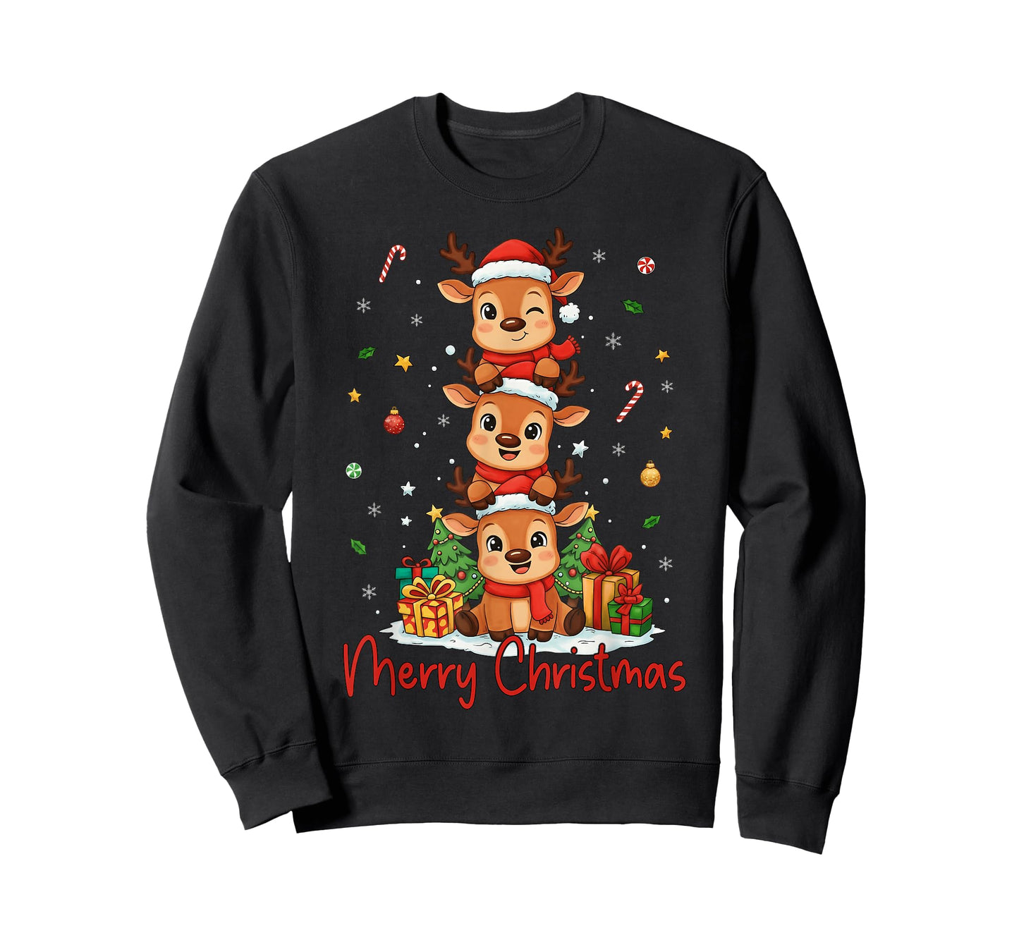 Merry Christmas Reindeer Santa Hat Xmas Family Men Women Kid T-Shirt