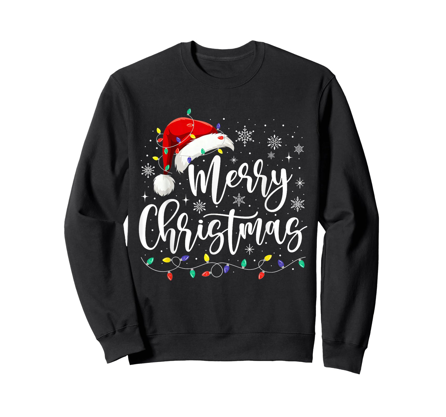 Merry Christmas Lights Red Santa Hat Xmas Family Men Women T-Shirt