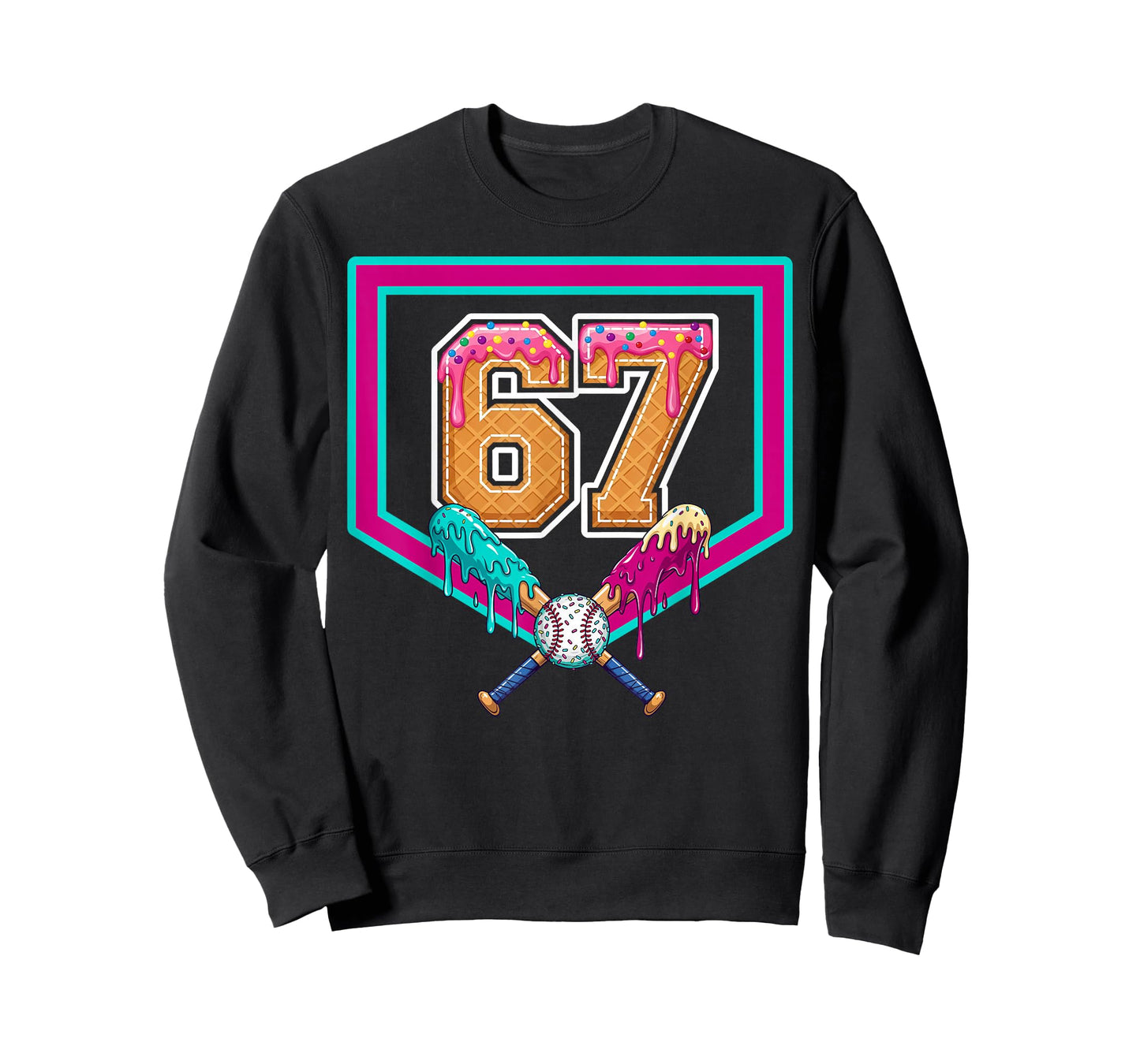 Baseball Ice Cream Drip Number 67 Player 67th Birthday T-Shirt