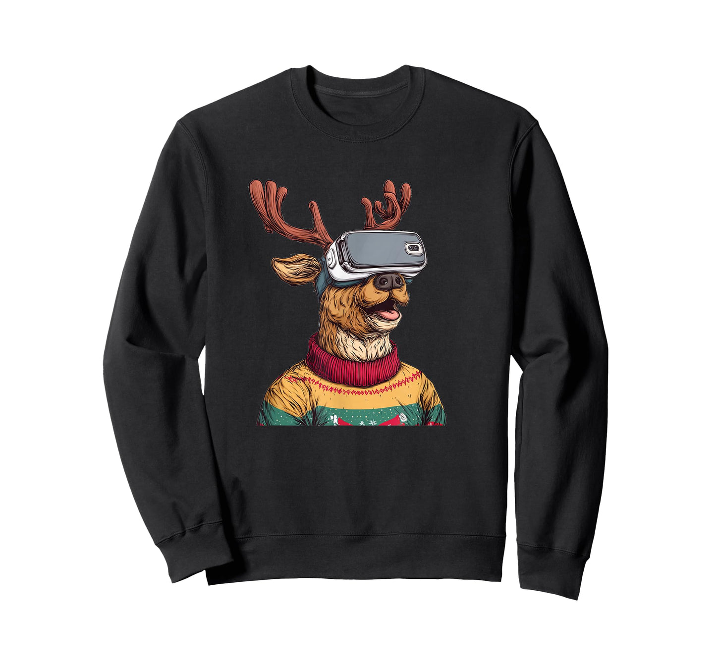 Funny Reindeer in Christmas Sweater and VR Headset T-Shirt