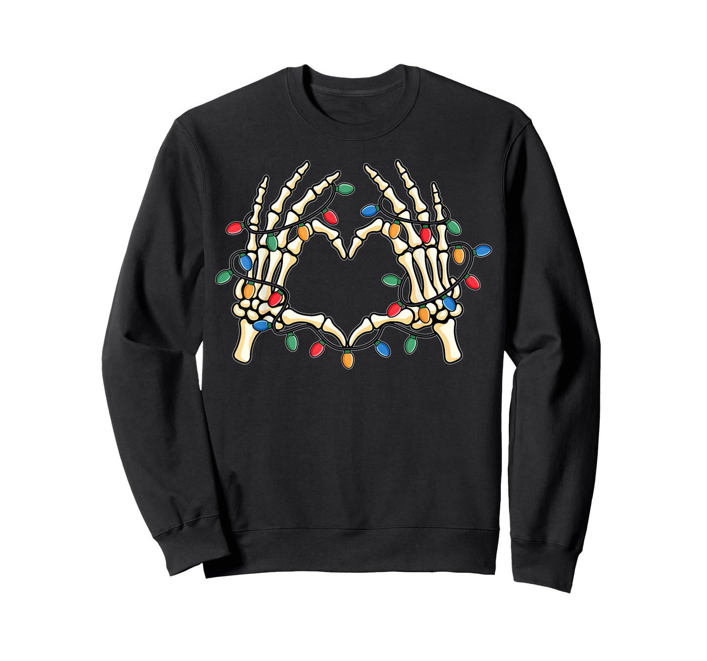Skeleton Hands Heart Sign Funny Christmas Light Xmas Pajamas T-Shirt