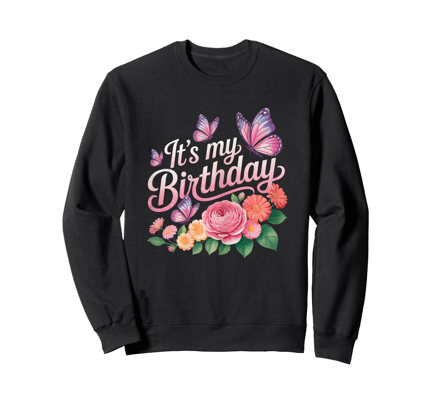 It's My Birthday Butterfly Flowers Bday for Women Girls T-Shirt
