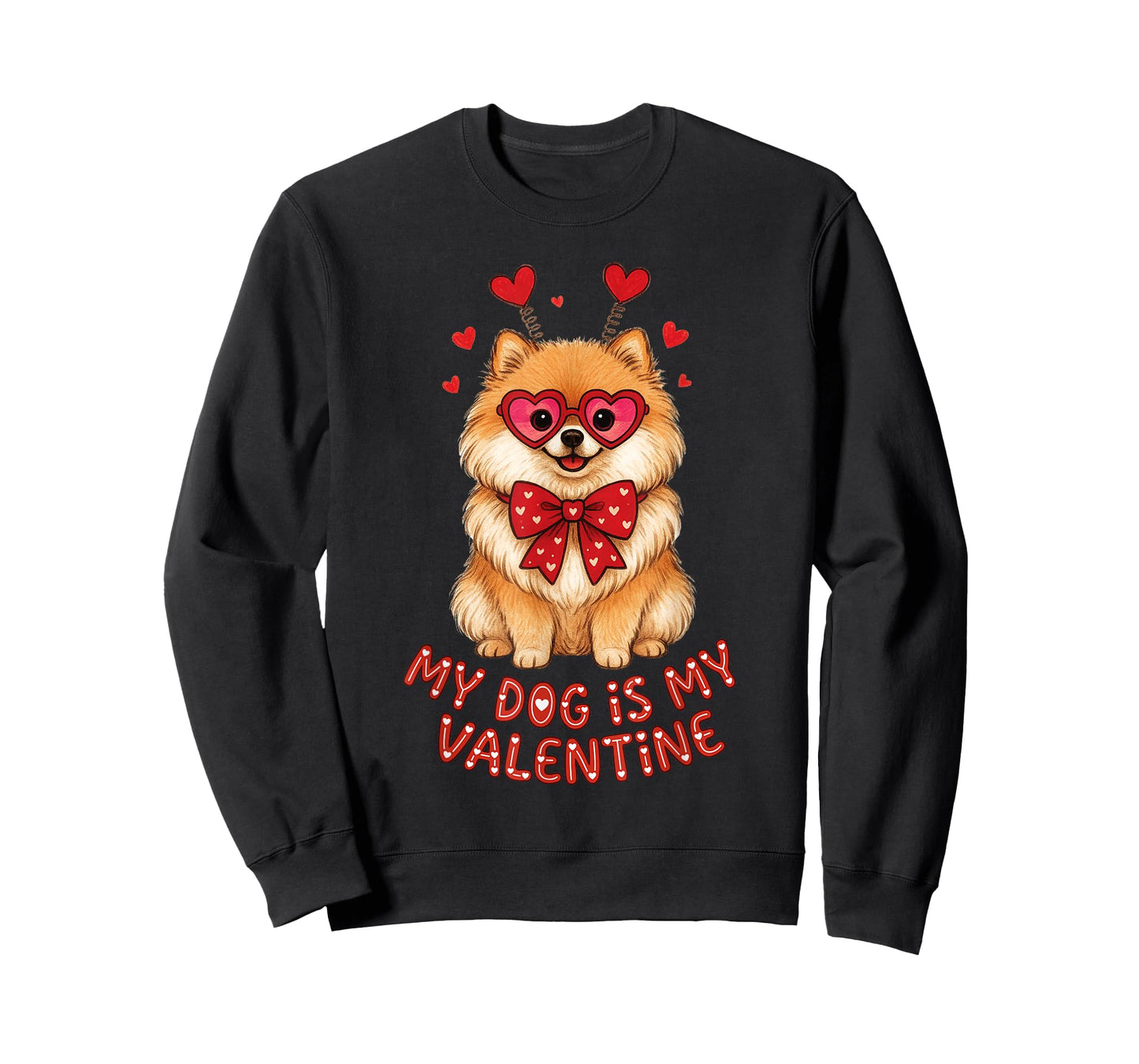 My Dog is My Valentine Cute Pomeranian with Heart Glasses T-Shirt