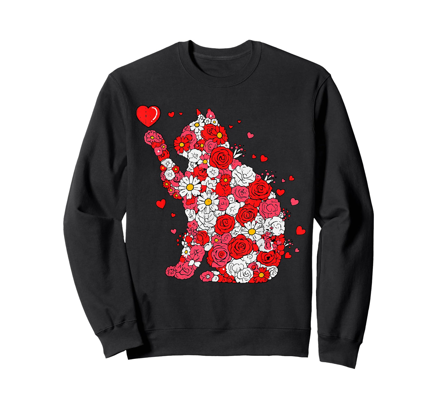 Floral Cat Heart Valentines Day Meow Kitty Kitten Cat Lover T-Shirt