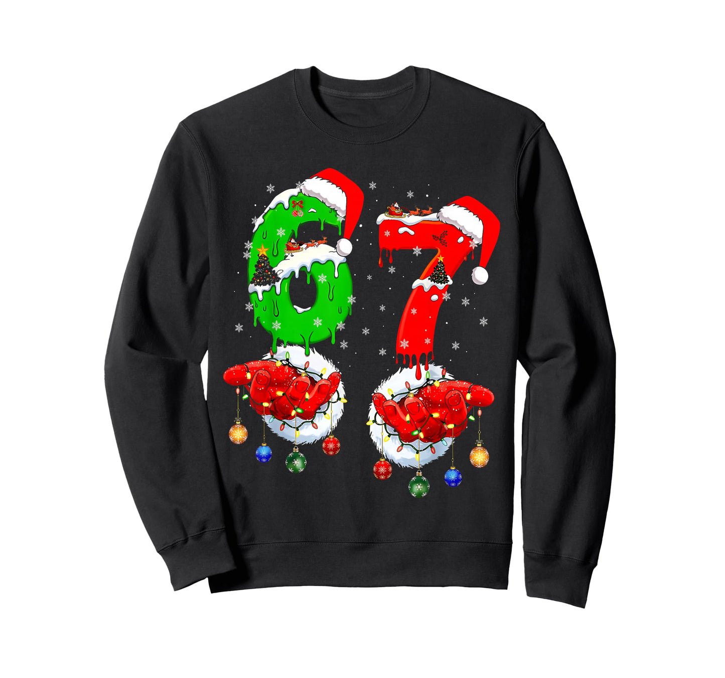 Funny Six Seven 67 Meme 6 7 Christmas Santa Hand Boys Teen T-Shirt