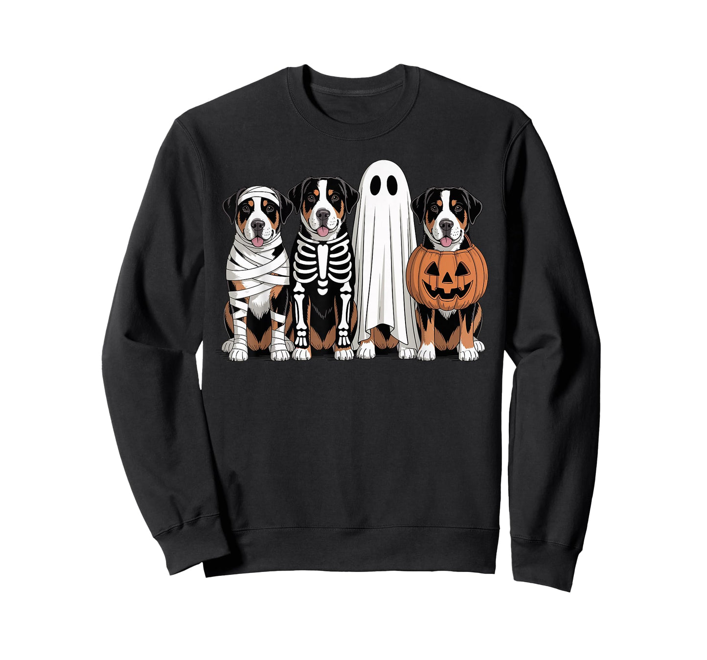 Spooky Ghost Greater Swiss Mountain Dog Halloween Skeleton T-Shirt