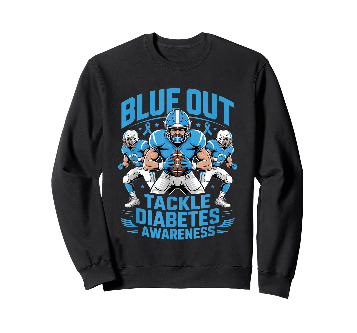 Blue Out Tackle Diabetes Awareness Football Blue Ribbon T-Shirt