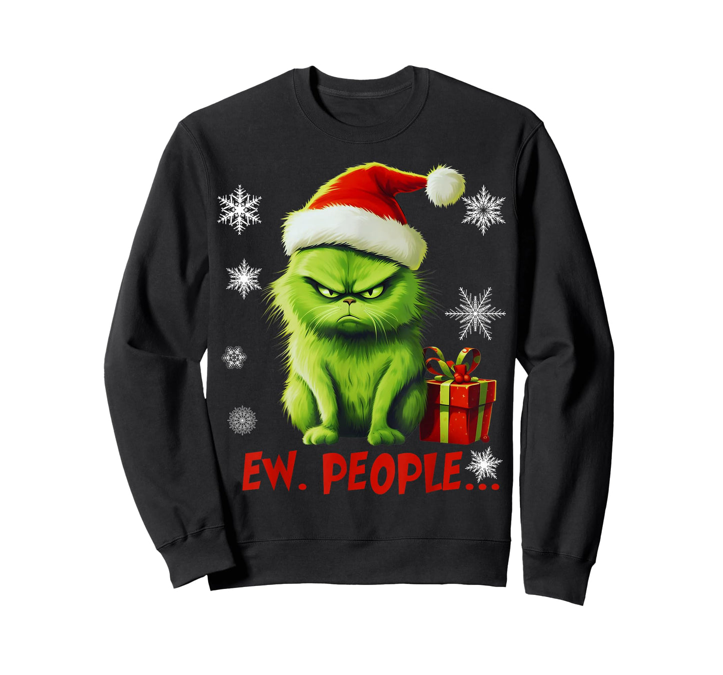 Cat Ew People Funny Christmas Meowy Xmas Gift Santa Hat Y2K T-Shirt