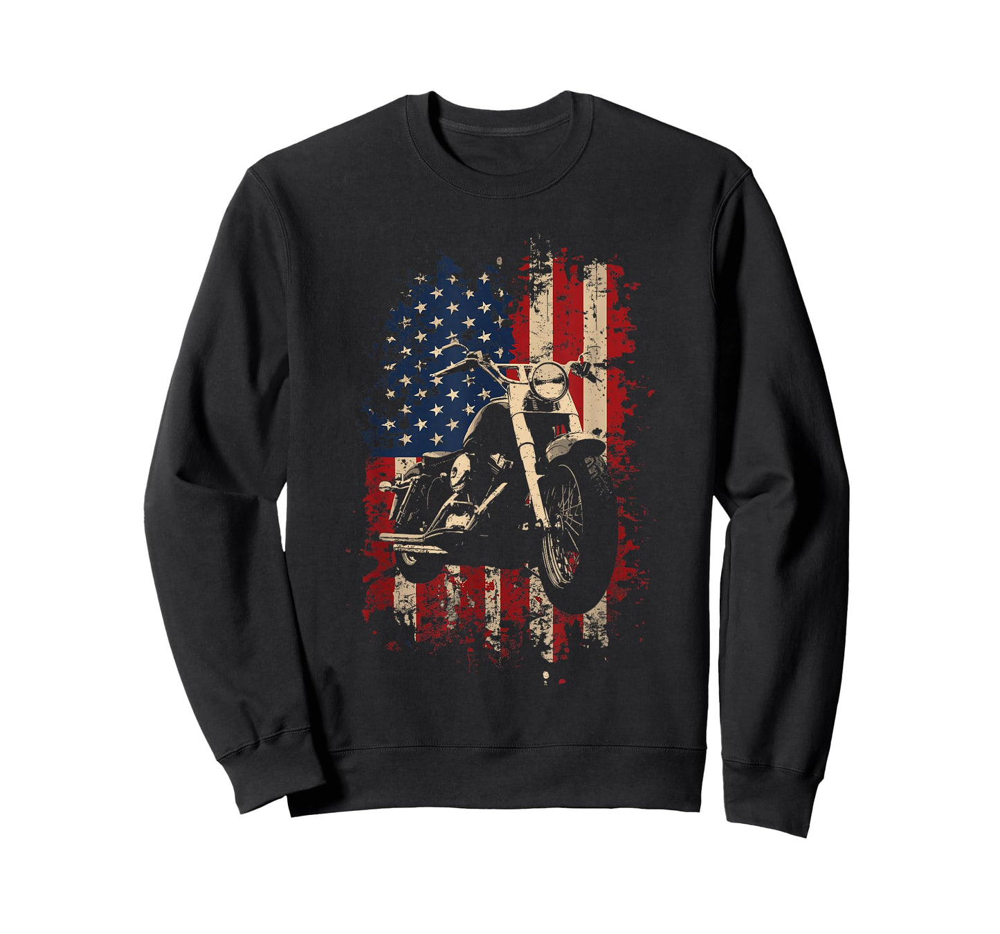 Retro Style Motorcycle Patriotic Flag Lovers Biker USA Men T-Shirt