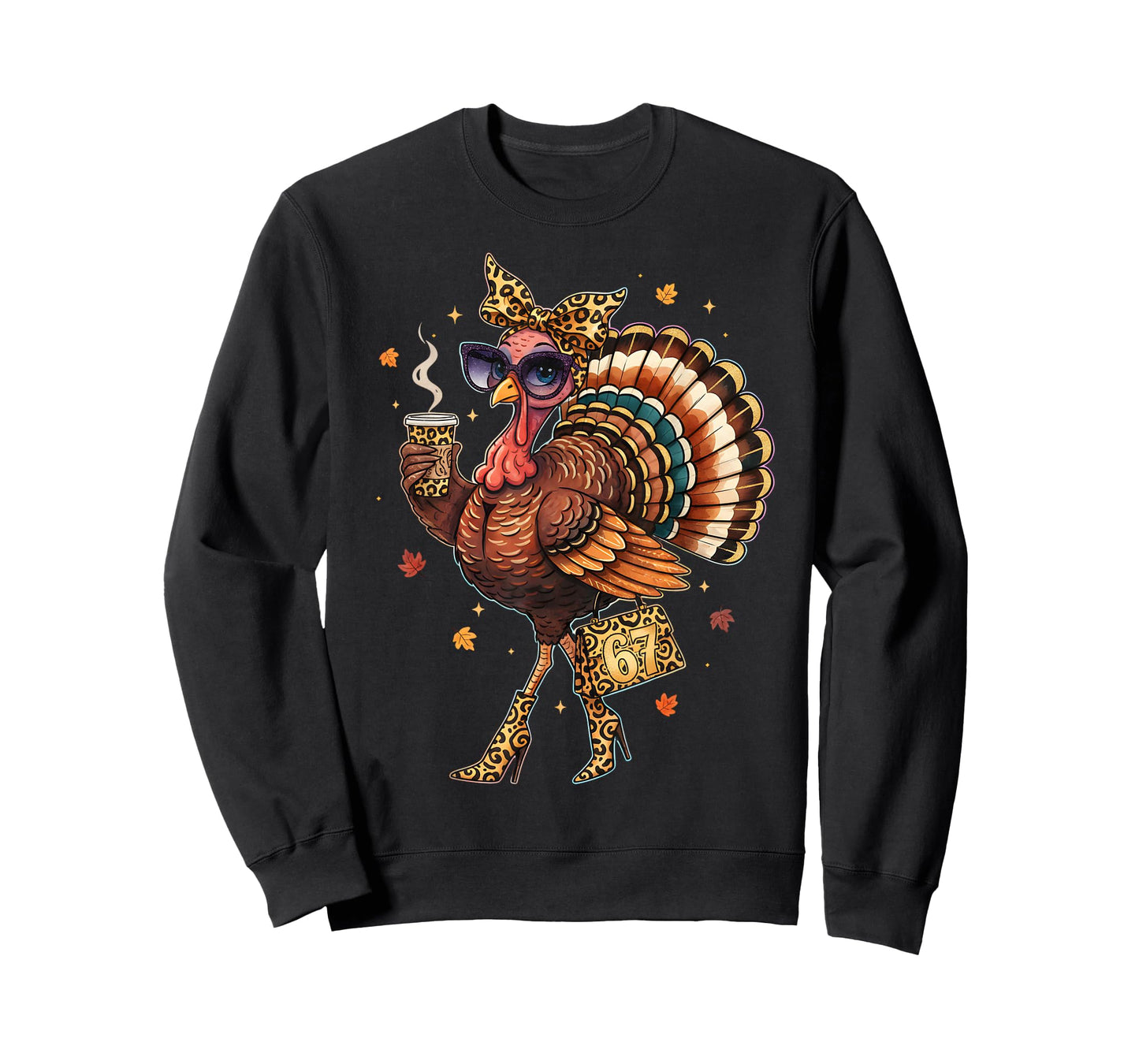 Leopard Coffee 67 Meme Funny Thanksgiving Turkey Women T-Shirt