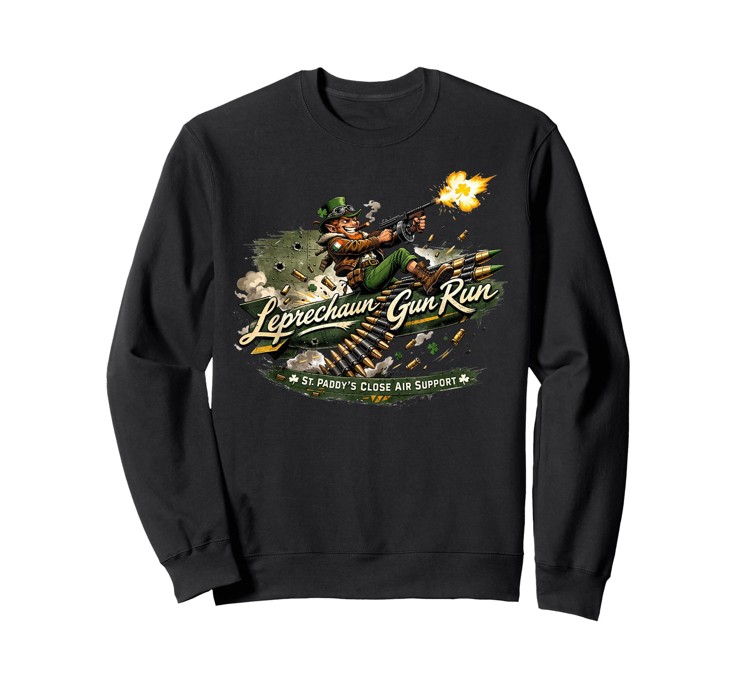Leprechaun Gun Run Funny Irish Military Design T-Shirt