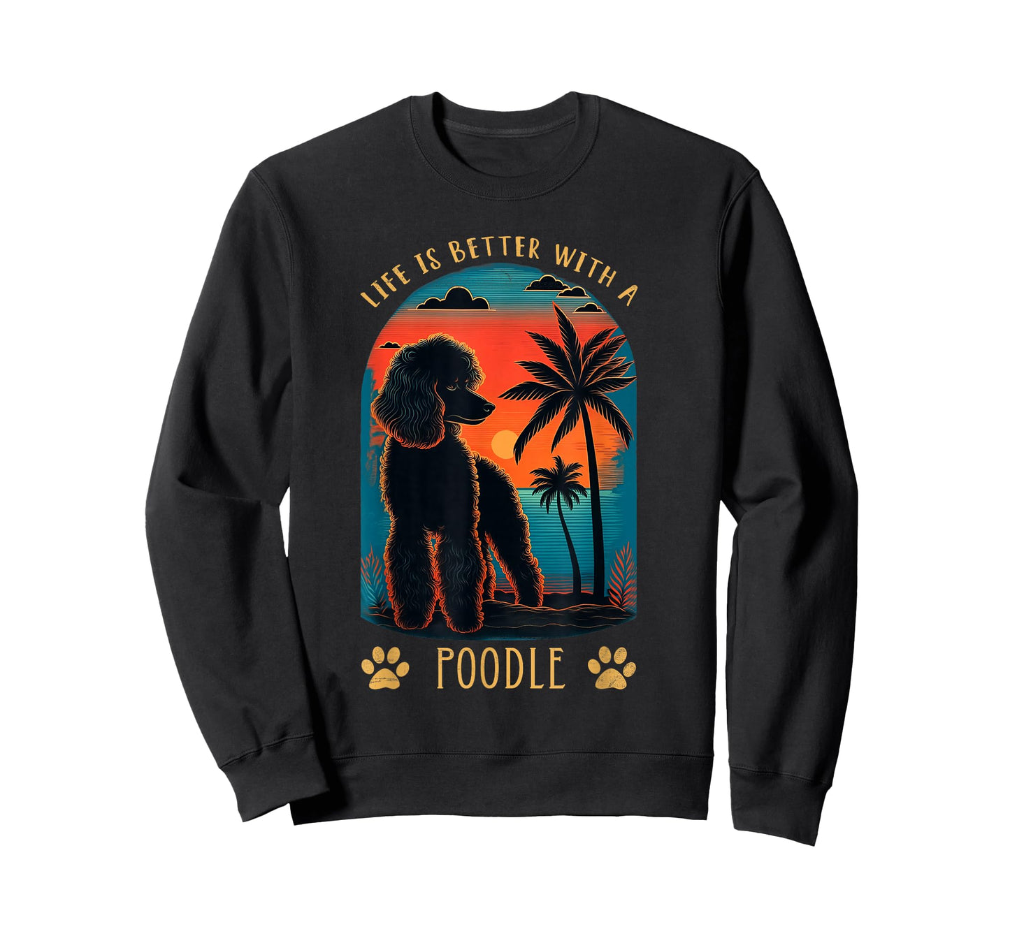 Life is Better with A Poodle Sunset Beach Retro Dog Gift T-Shirt