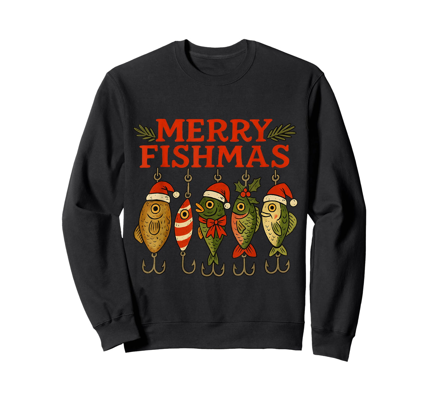 Merry Fishmas Funny Fishing Christmas Holiday Pun Design T-Shirt