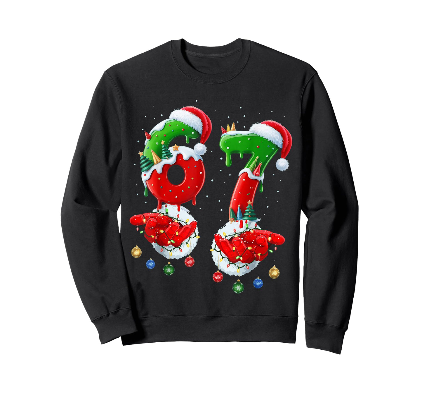 Six Seven 67 Meme 6 7 Christmas Santa Hand T-Shirt