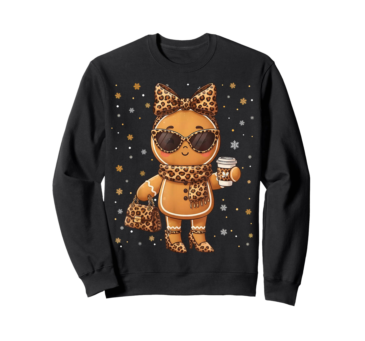 Cute Gingerbread Leopard Christmas Xmas Girl Women T-Shirt