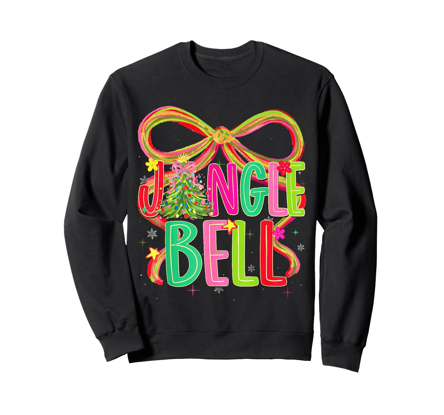 Funny Jingle Bells Coquette Bow Merry Christmas Girl Women T-Shirt