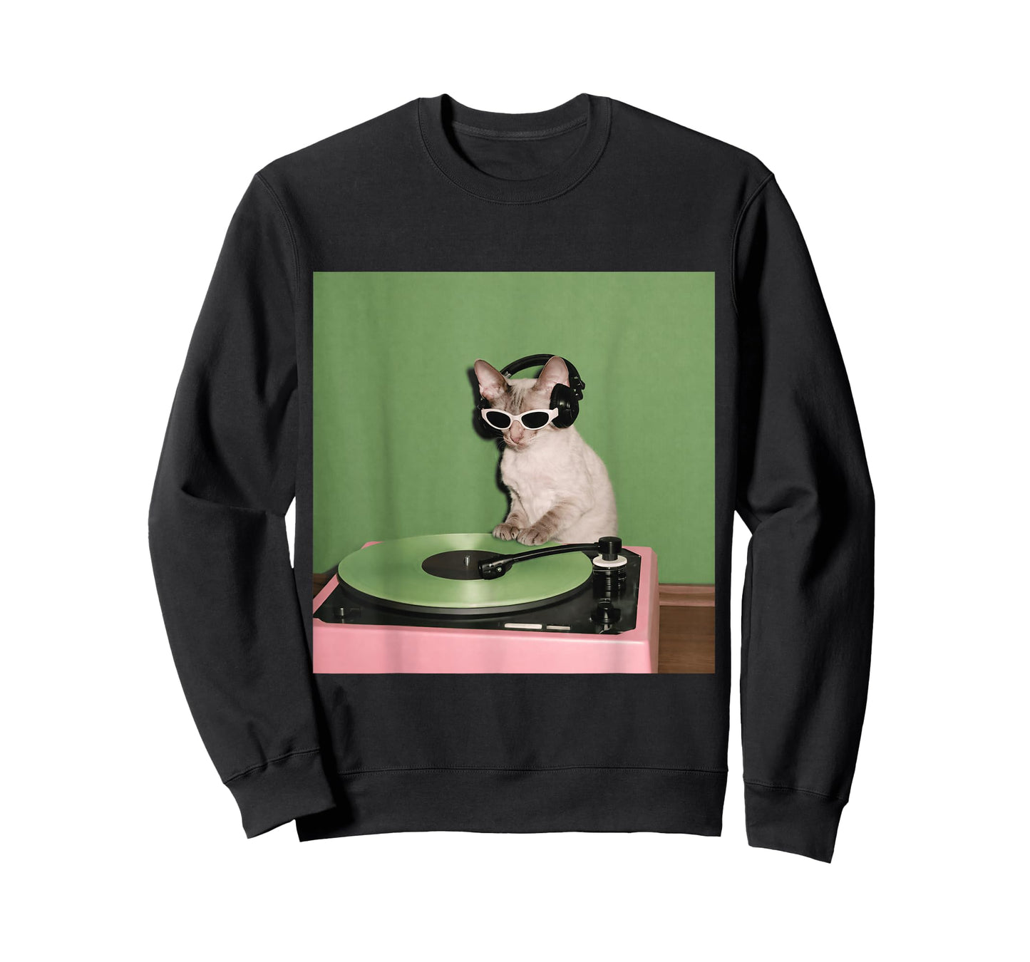 Cool DJ Cat Meme Vinyl Record Funny Retro Music Aesthetic T-Shirt