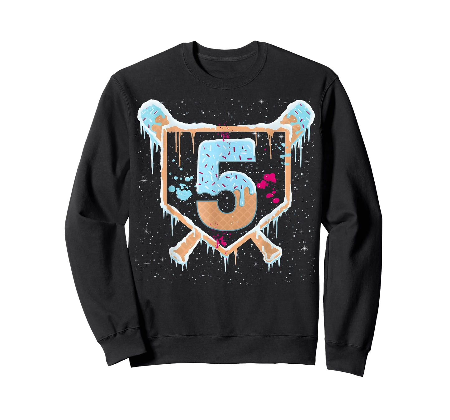 Baseball 5 Year Old Ice Cream Drip 5th Birthday Boy Number 5 T-Shirt