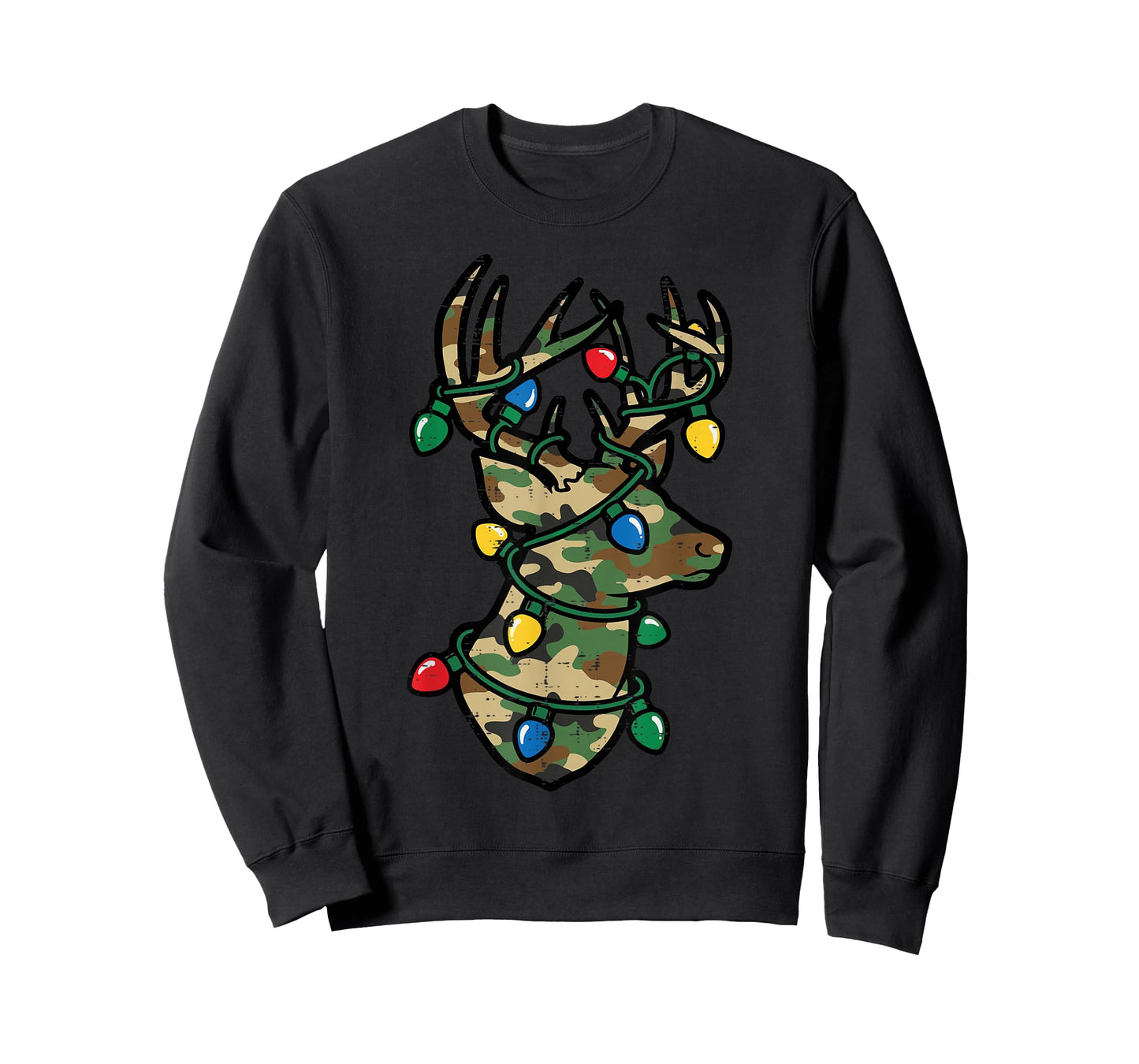 Christmas Reindeer Silhouette Camo Xmas Lights Men Women Kid T-Shirt
