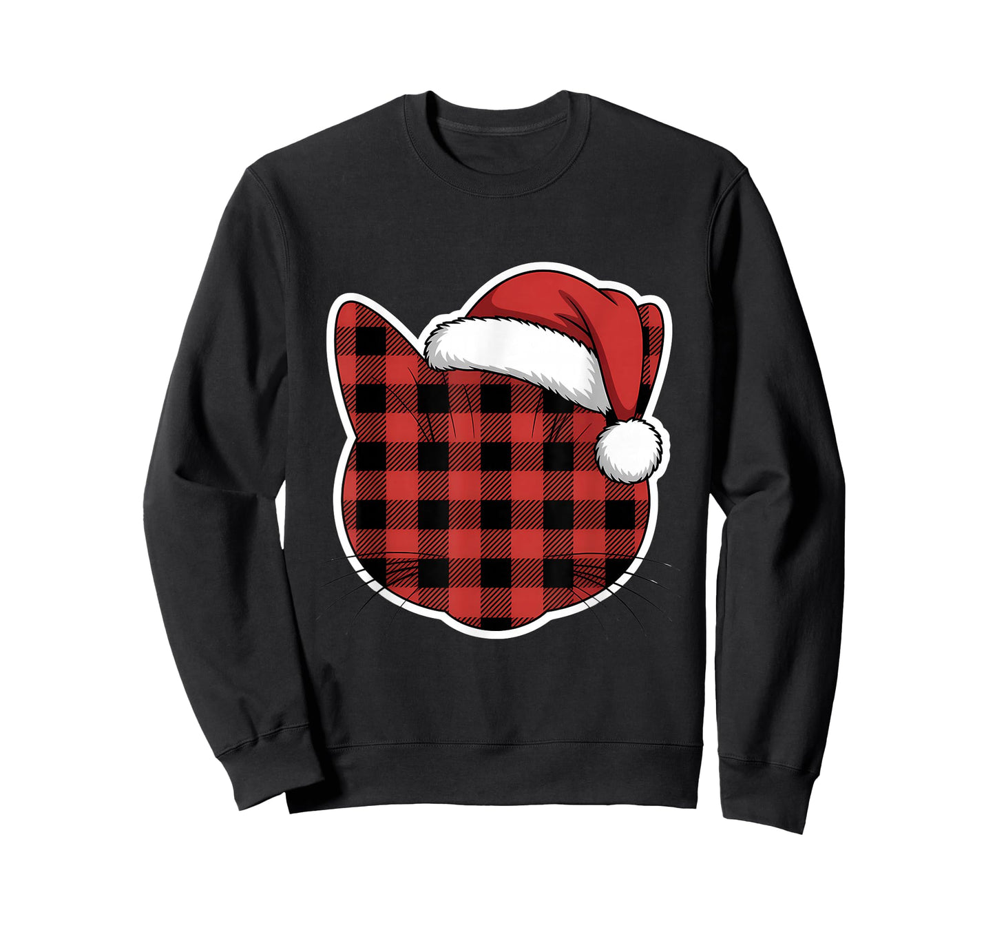 Cute Red and Black Buffalo Plaid Cat Christmas Santa Hat T-Shirt