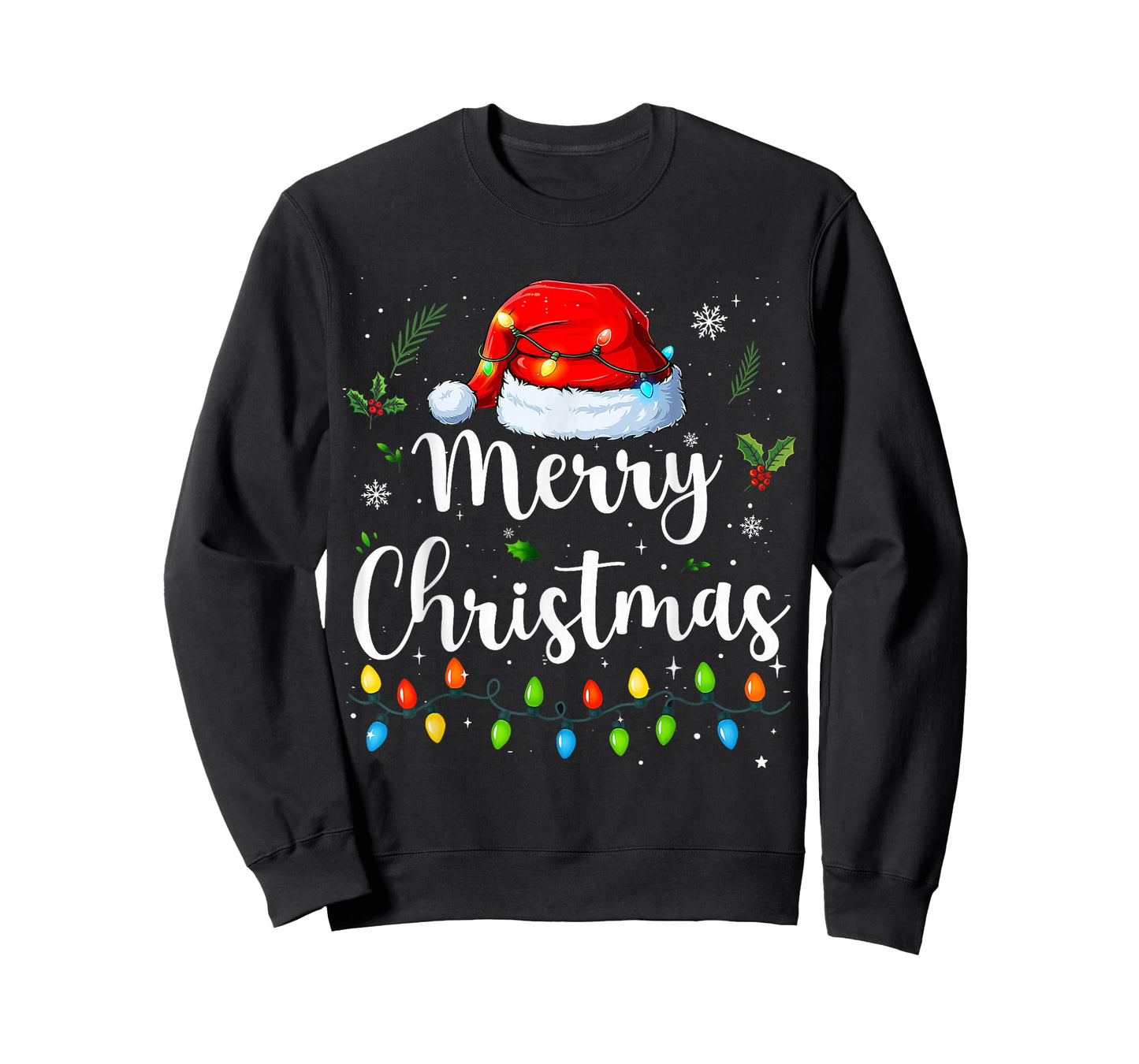 Merry Christmas Lights Santa Hat Xmas Family Matching Pajama T-Shirt
