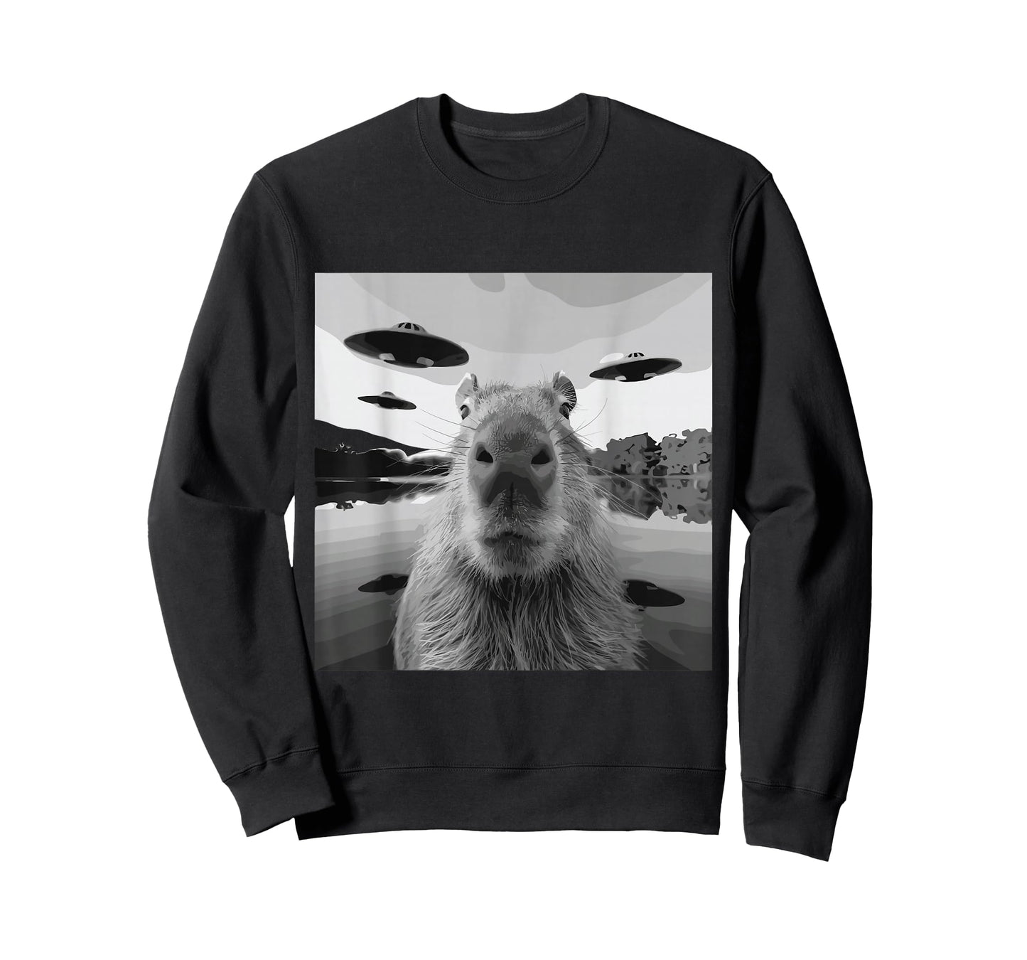 Capybara Selfie with UFOs Weird Alien Funny Cool Kids T-Shirt
