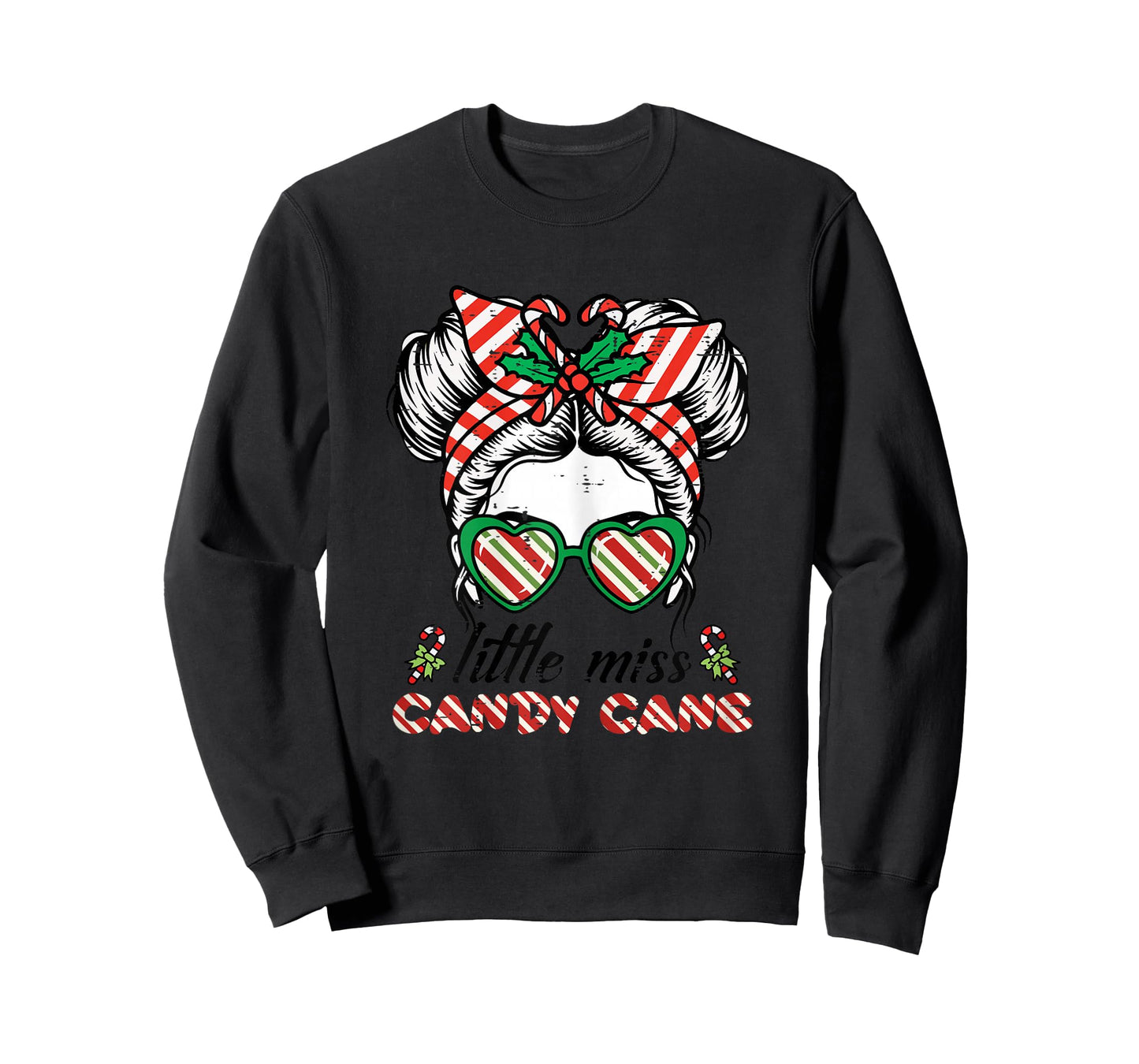 Christmas Miss Candy Cane Bun Little Xmas Girls Kids Toddler T-Shirt