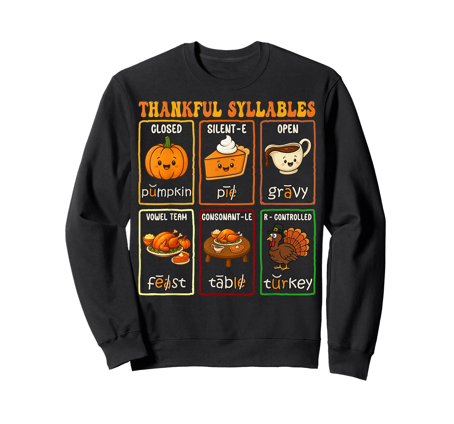 Thankful Syllables Thanksgiving Phonics Reading Teacher Fall T-Shirt