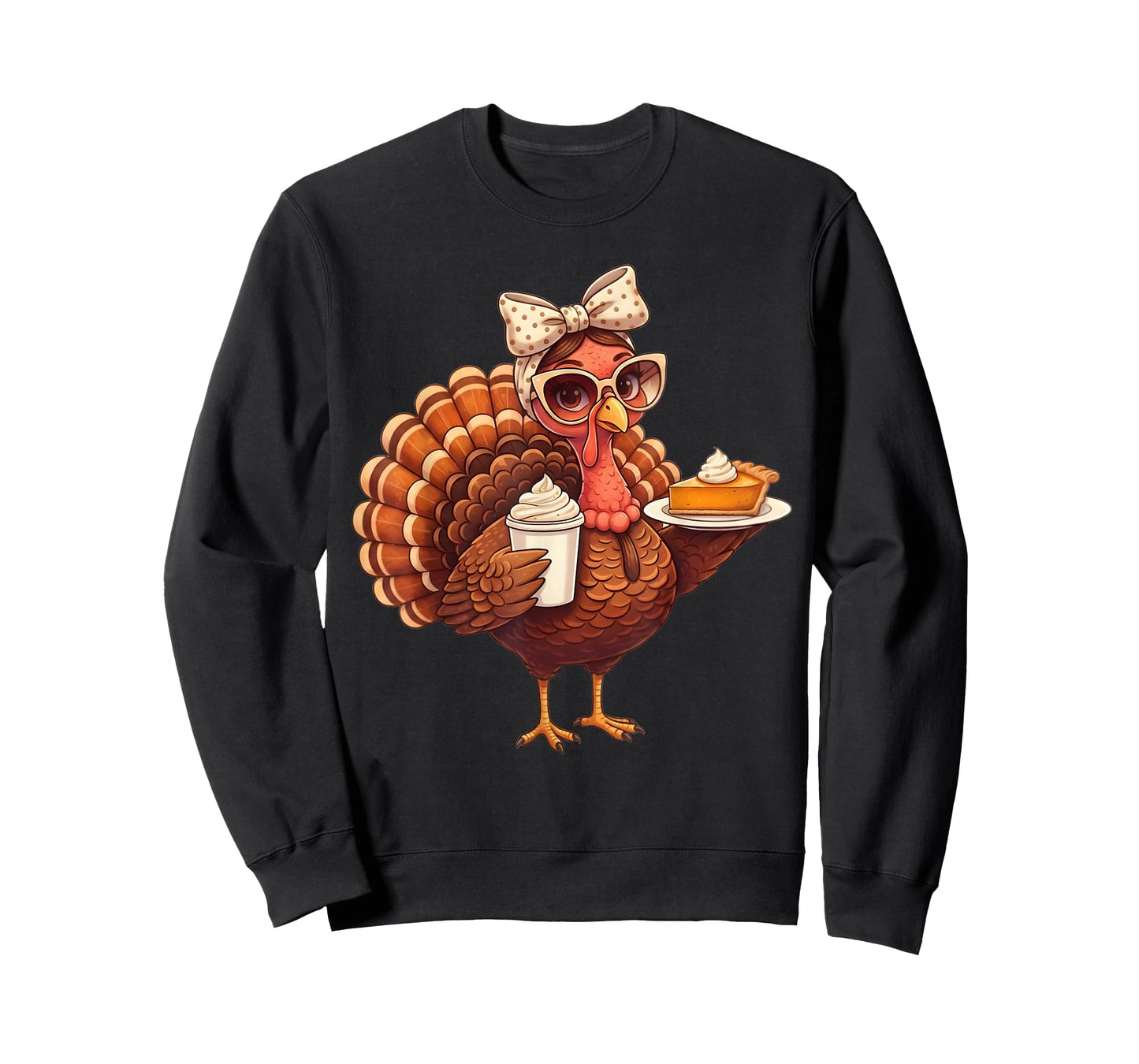 Turkey Drinking Coffee Thanksgiving Bow Turkey Day Womens T-Shirt