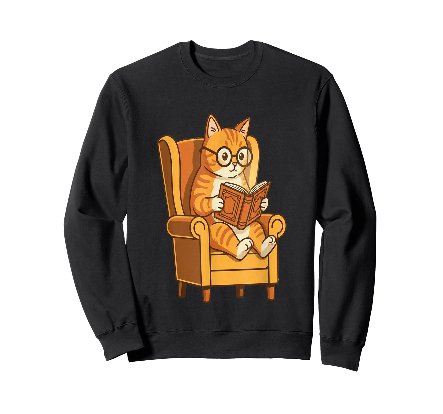 Ginger Tabby Cat Reading Book Glasses Retro Illustration T-Shirt