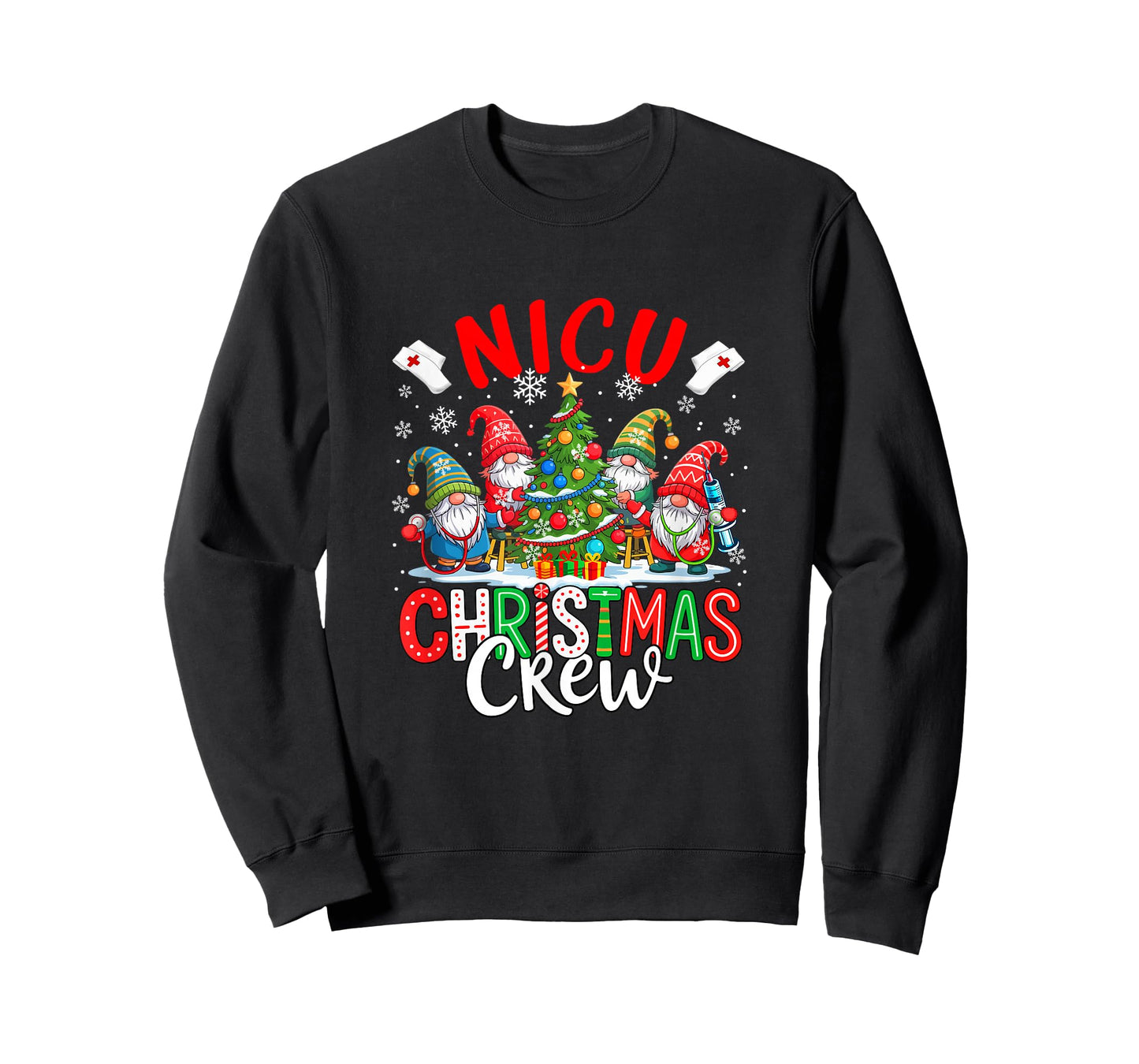 NICU Christmas Crew Group Gnomes Nurses Decorating Xmas Tree T-Shirt