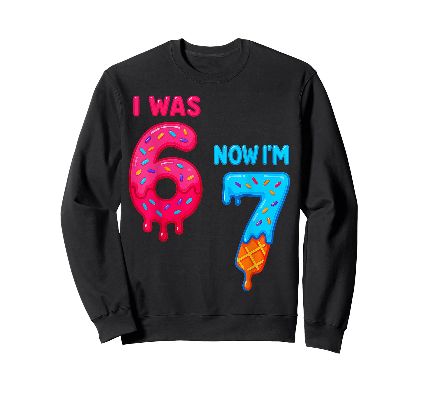 Seven Year Old Birthday I was 6 Now I'm 7 67 Ice Cream Drip T-Shirt