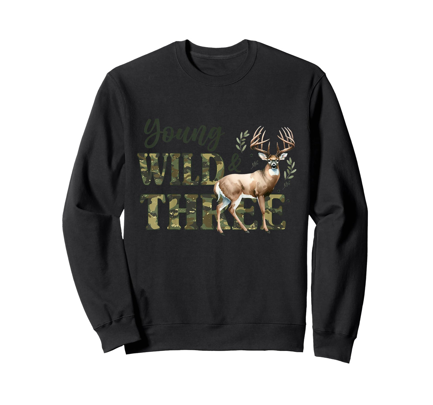 Young Wild & Three Camo Deer Hunting 3rd Birthday Boys Kids T-Shirt