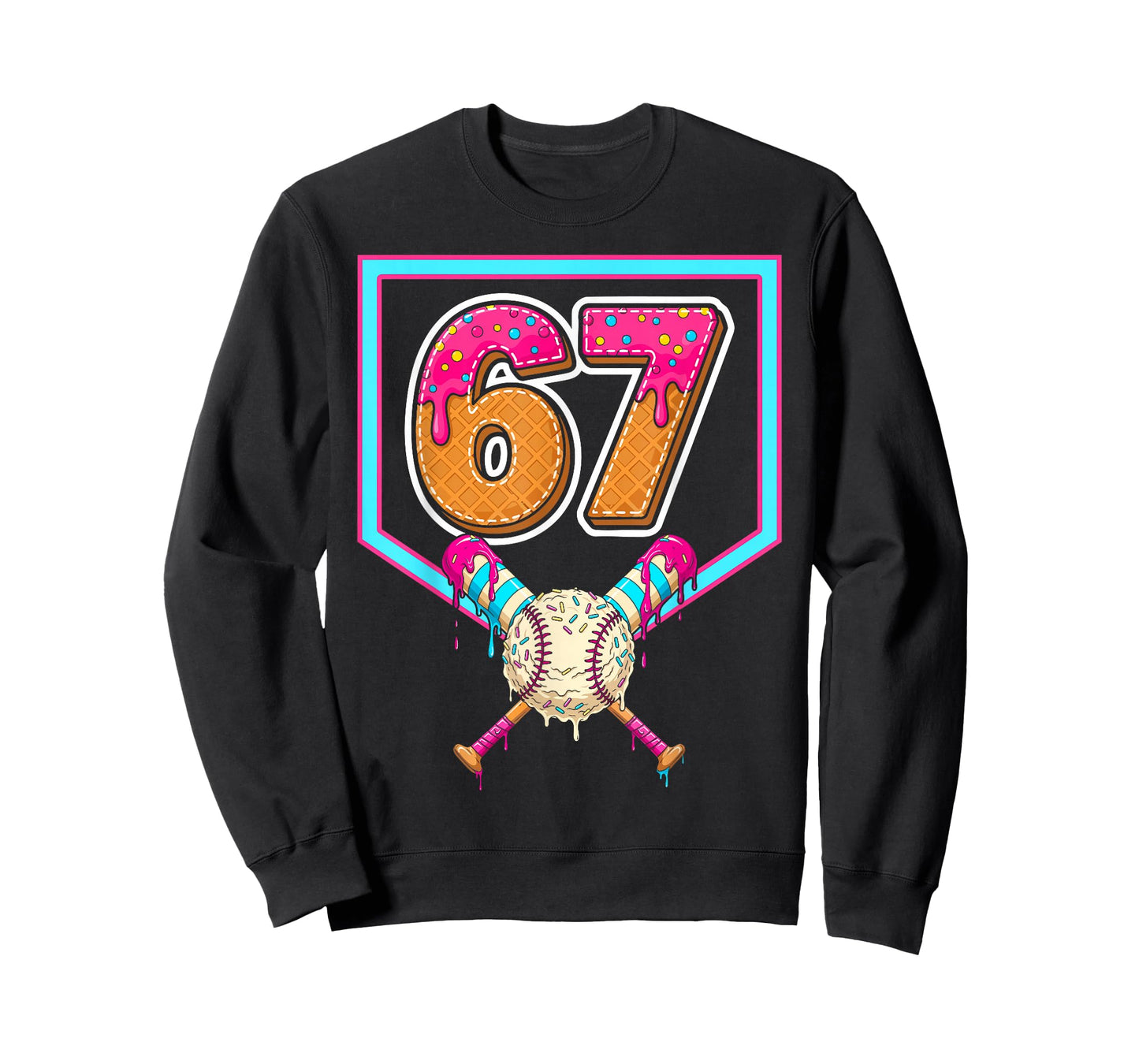 Baseball Ice Cream Drip Number 67 Player 67th Birthday T-Shirt