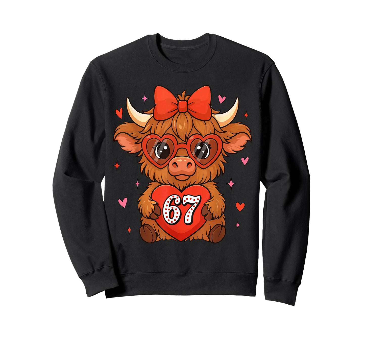 67 Meme Six Seven Cute Valentine Highland Cow Coquette Women T-Shirt