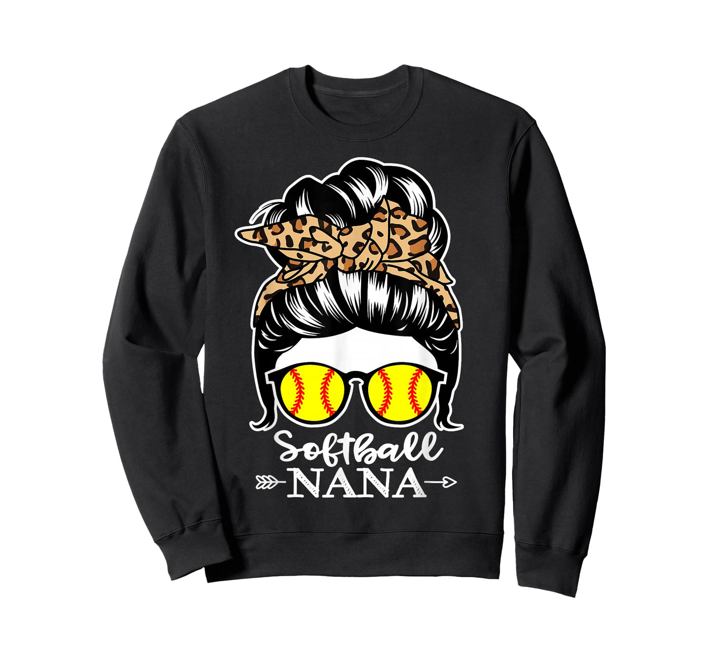 Softball Nana Messy Bun Hair Funny Softball Player Nana T-Shirt