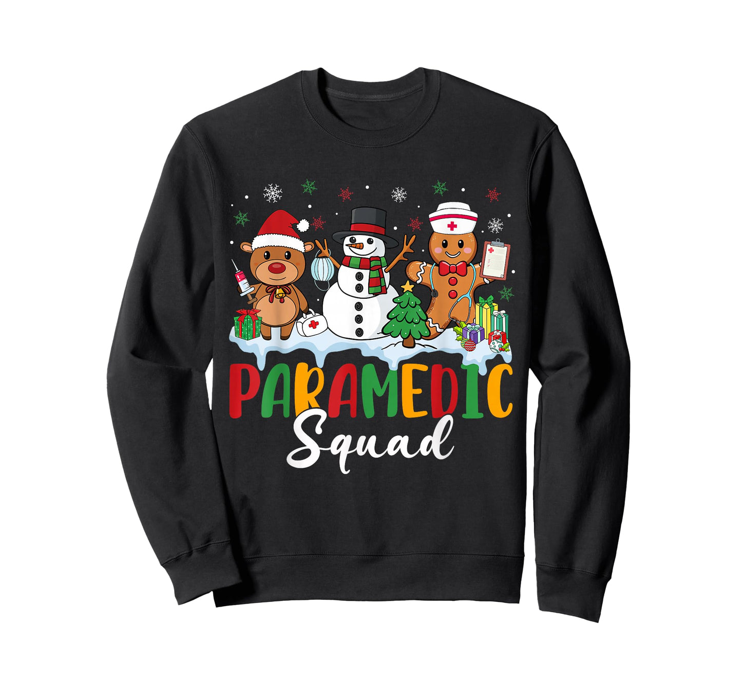 Paramedic Squad Reindeer Snowman Gingerbread Christmas T-Shirt
