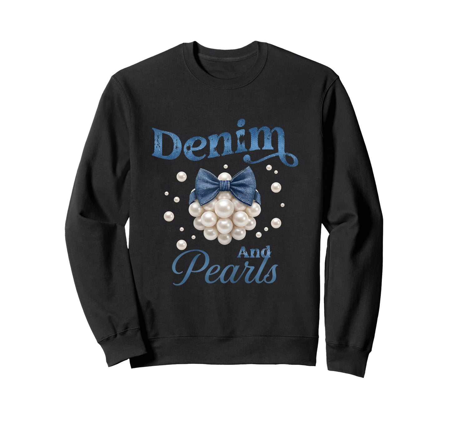 Denim and Pearls Bow Jean Western Cowgirl Ladies Girls Women T-Shirt