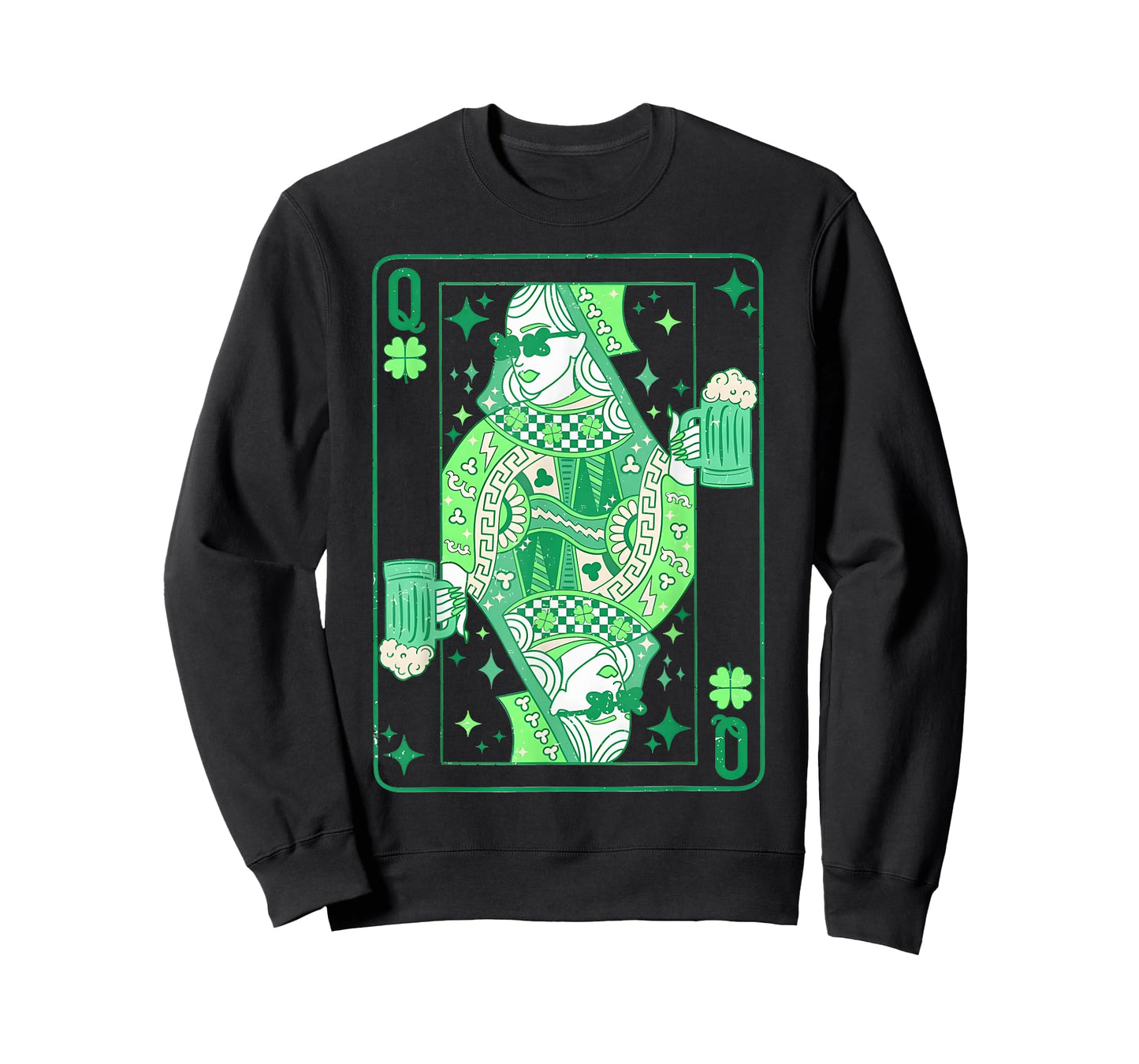 Queen of Ireland Shamrocks Patricks Day Beer Drinking Card T-Shirt