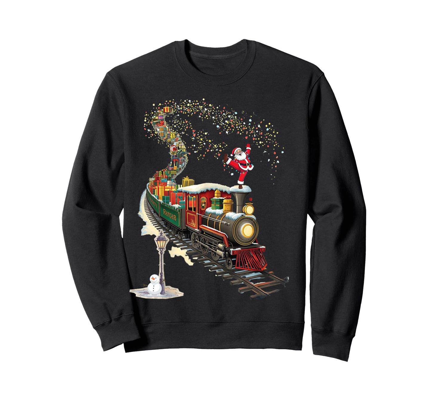 Santa Train Lights Christmas Tee Quirky Holiday Humor T-Shirt