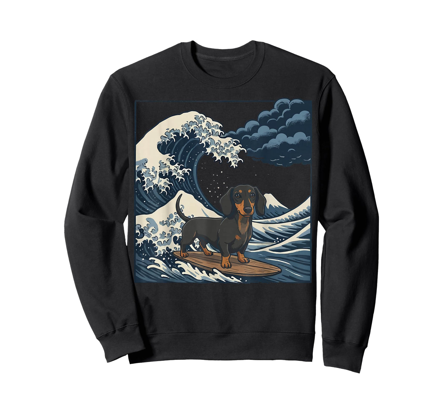 Dachshund Surfing Japanese Wave Weiner Dog T-Shirt