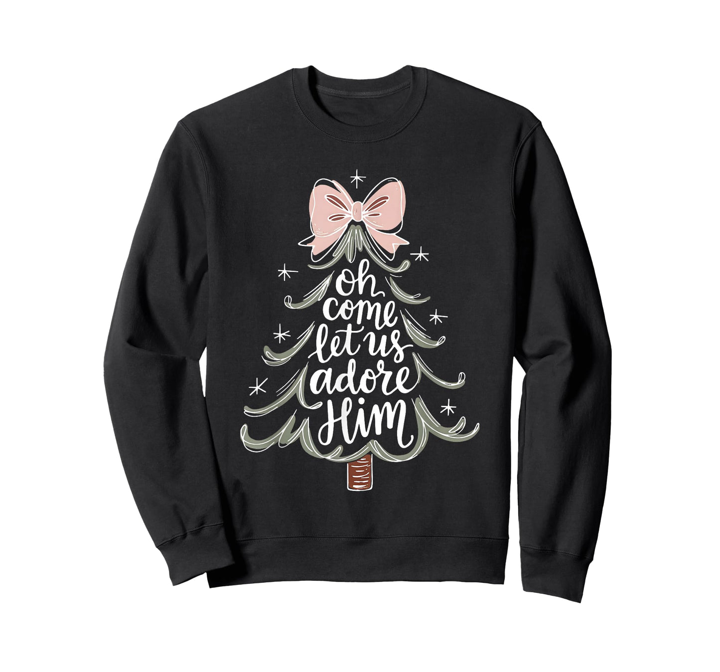 Oh Come Let Us Adore Him Nativity Christmas Tree Christian T-Shirt