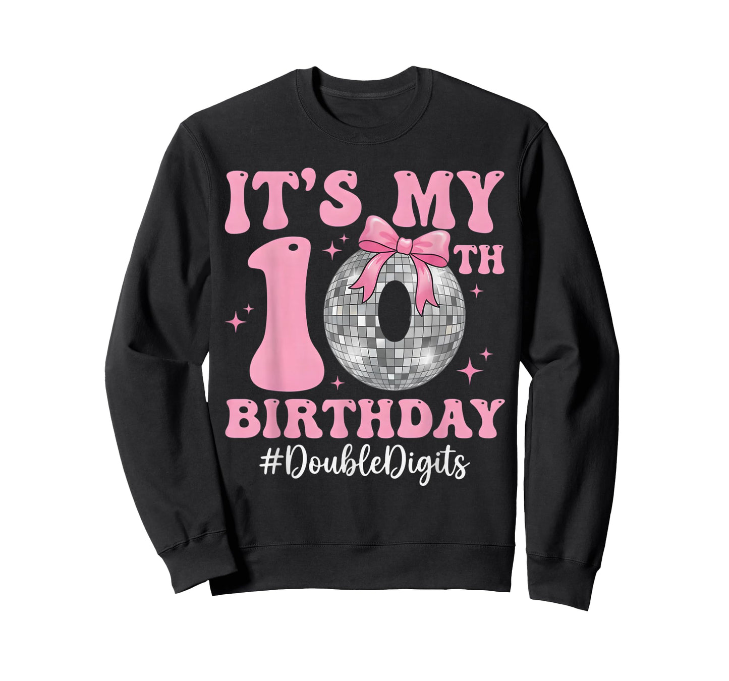 It's My 10th Birthday Girl Double Digits Bow Disco Ball T-Shirt