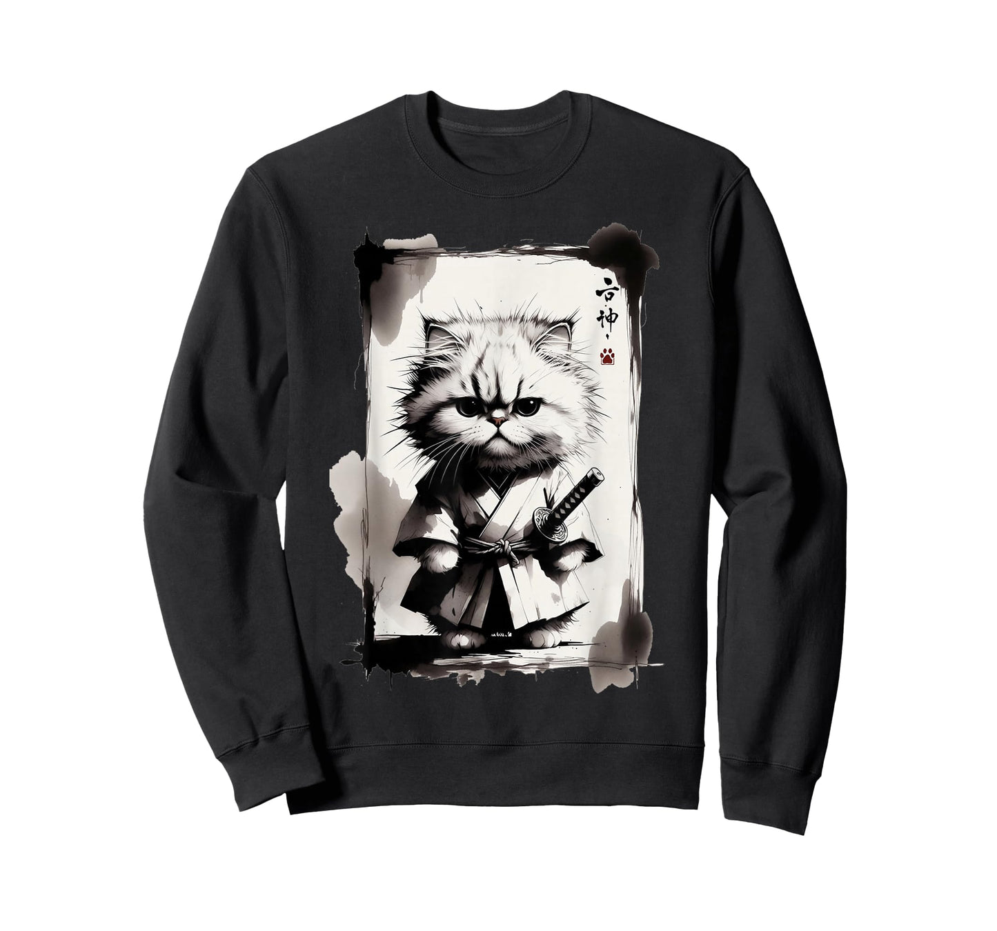 Kawaii Samurai Cat Japanese Art Sumi-e Novelty Funny Cat T-Shirt